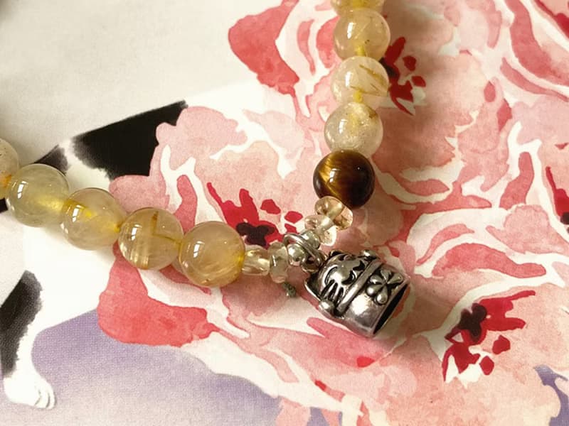 【招財貓。手鏈】金箔珠、金髮晶、虎眼石|藏銀、招正財