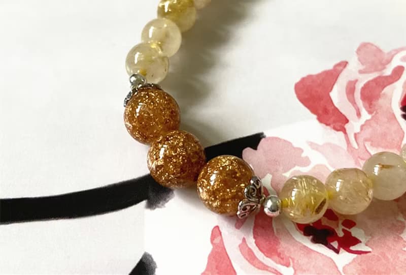 【招財貓。手鏈】金箔珠、金髮晶、虎眼石|藏銀、招正財