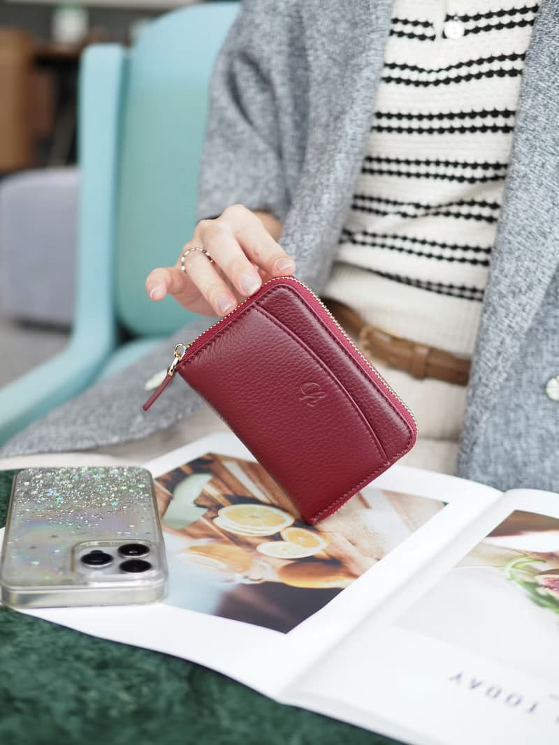 Penni (Burgundy) : Zip wallet, Short wallet, Leather, Dark red , mini wallet