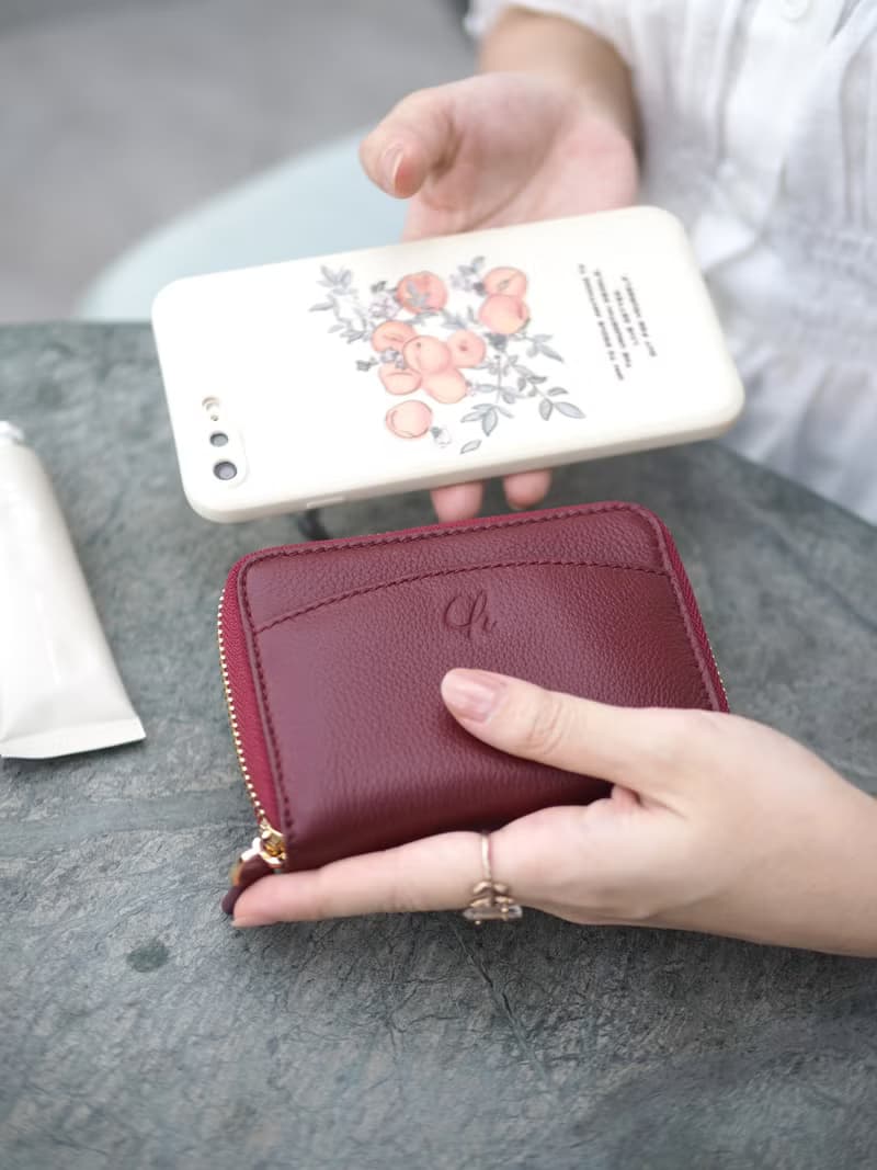 Penni (Burgundy) : Zip wallet, Short wallet, Leather, Dark red , mini wallet