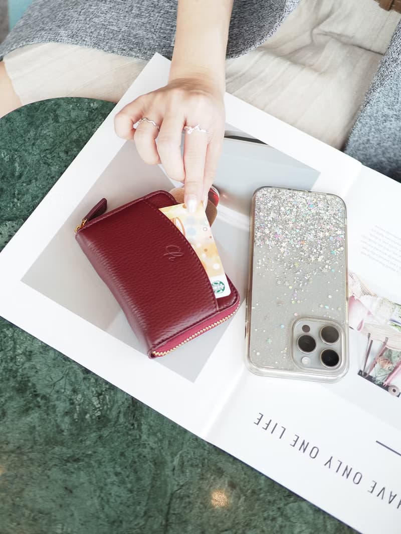 Penni (Burgundy) : Zip wallet, Short wallet, Leather, Dark red , mini wallet