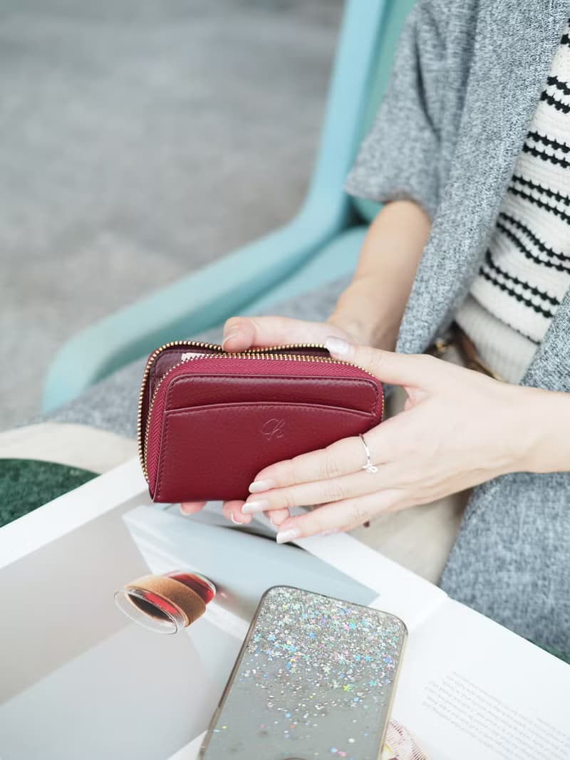 Penni (Burgundy) : Zip wallet, Short wallet, Leather, Dark red , mini wallet