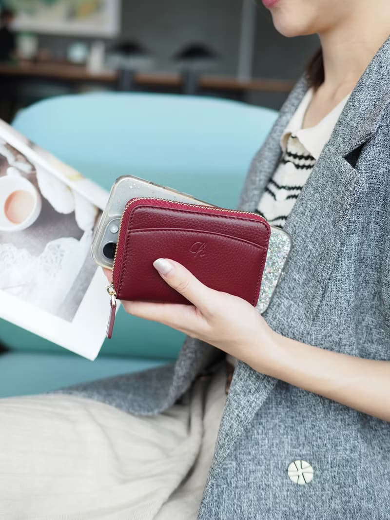 Penni (Burgundy) : Zip wallet, Short wallet, Leather, Dark red , mini wallet