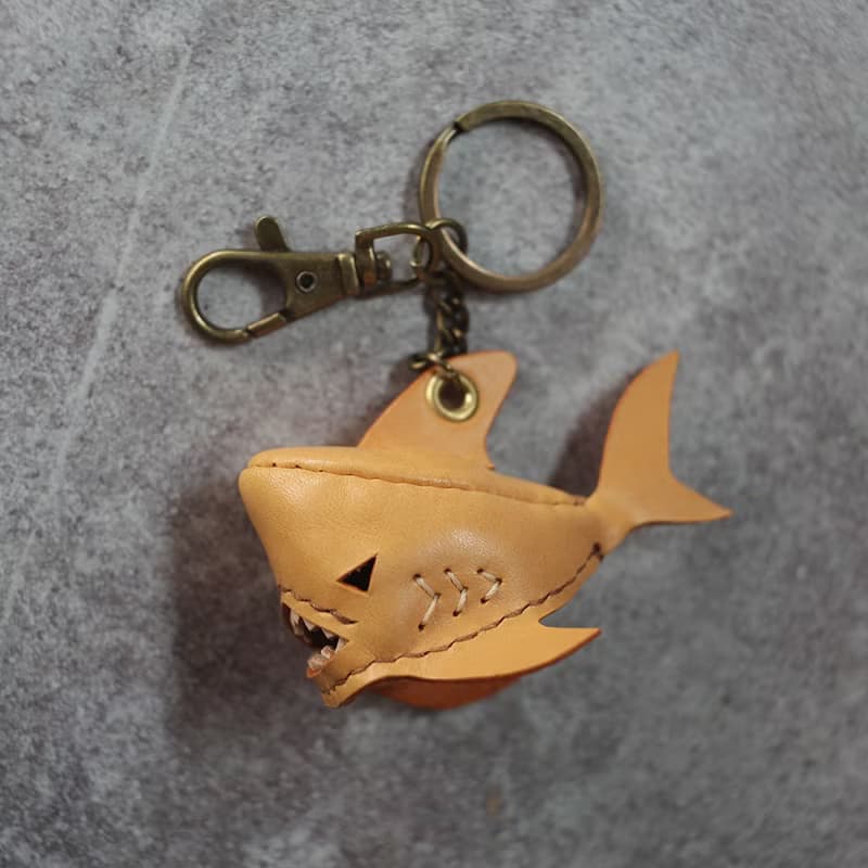 純手工製 迷你 黃棕色 鯊魚 鑰匙圈 shark Key holder