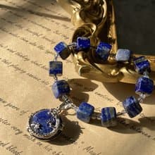 【蟠龍_龍踞地球。青金石方塊手鍊】地球、青花瓷青金|中性手鏈|