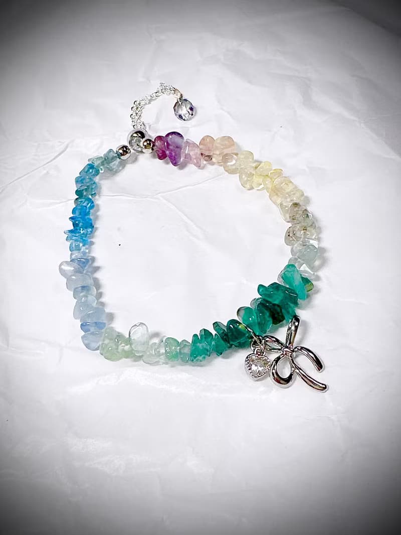 C&W 天然彩虹糖多巴胺漸變多彩s925純銀抽拉式手鏈