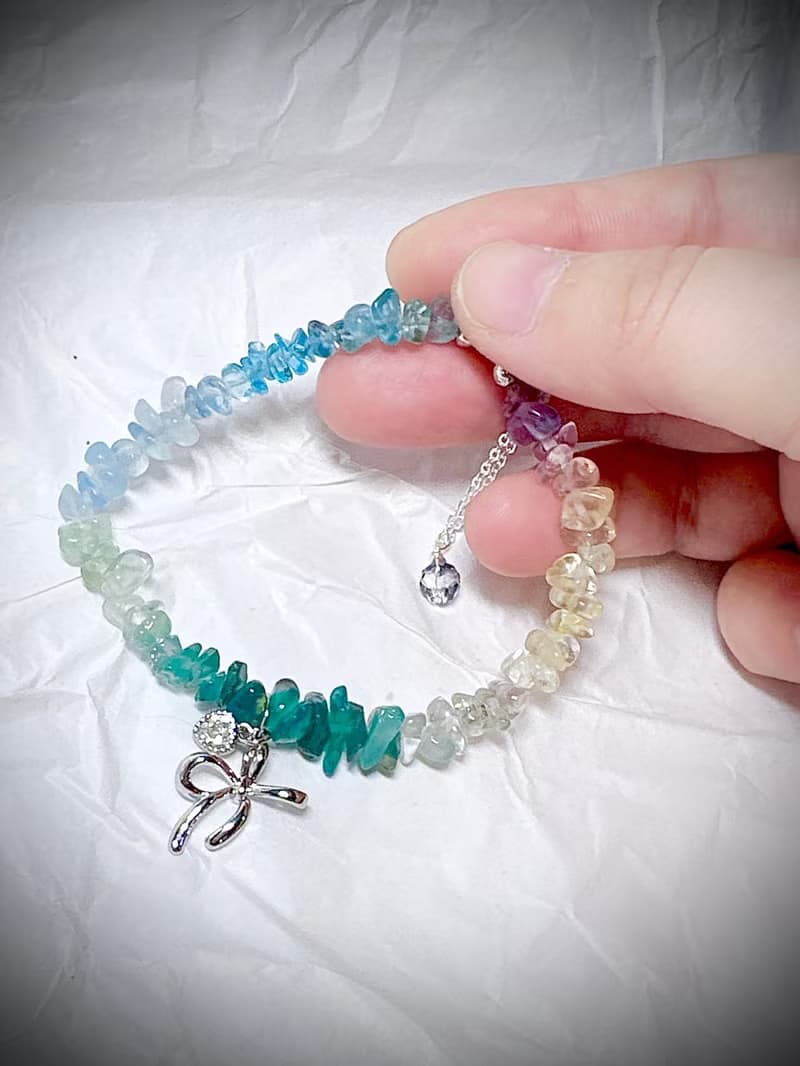 C&W 天然彩虹糖多巴胺漸變多彩s925純銀抽拉式手鏈