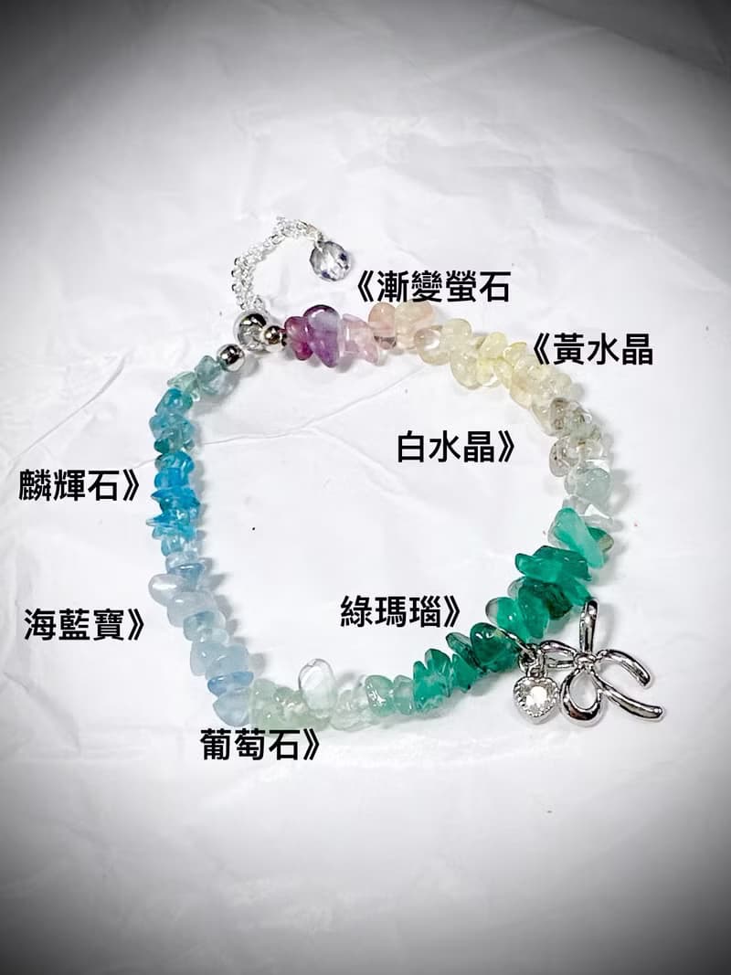 C&W 天然彩虹糖多巴胺漸變多彩s925純銀抽拉式手鏈