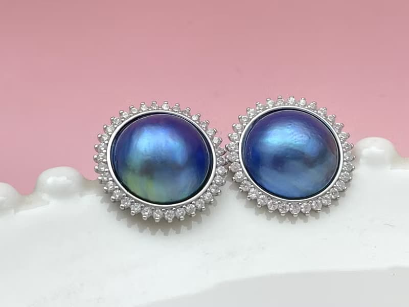 星空藍 馬貝珍珠  古典風格 純銀 耳飾