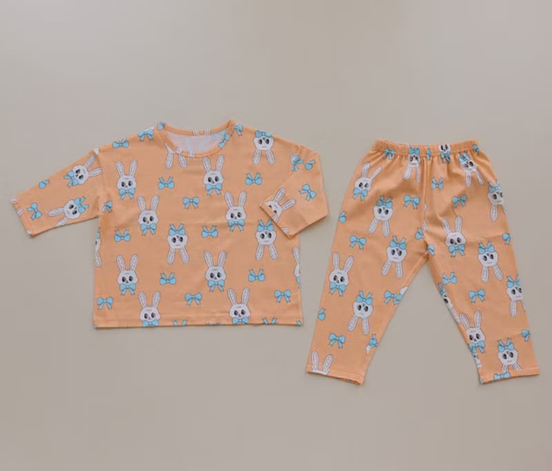 【新品】粉橘緞帶兔兔-【寬鬆】植纖衣長袖童裝-K62209