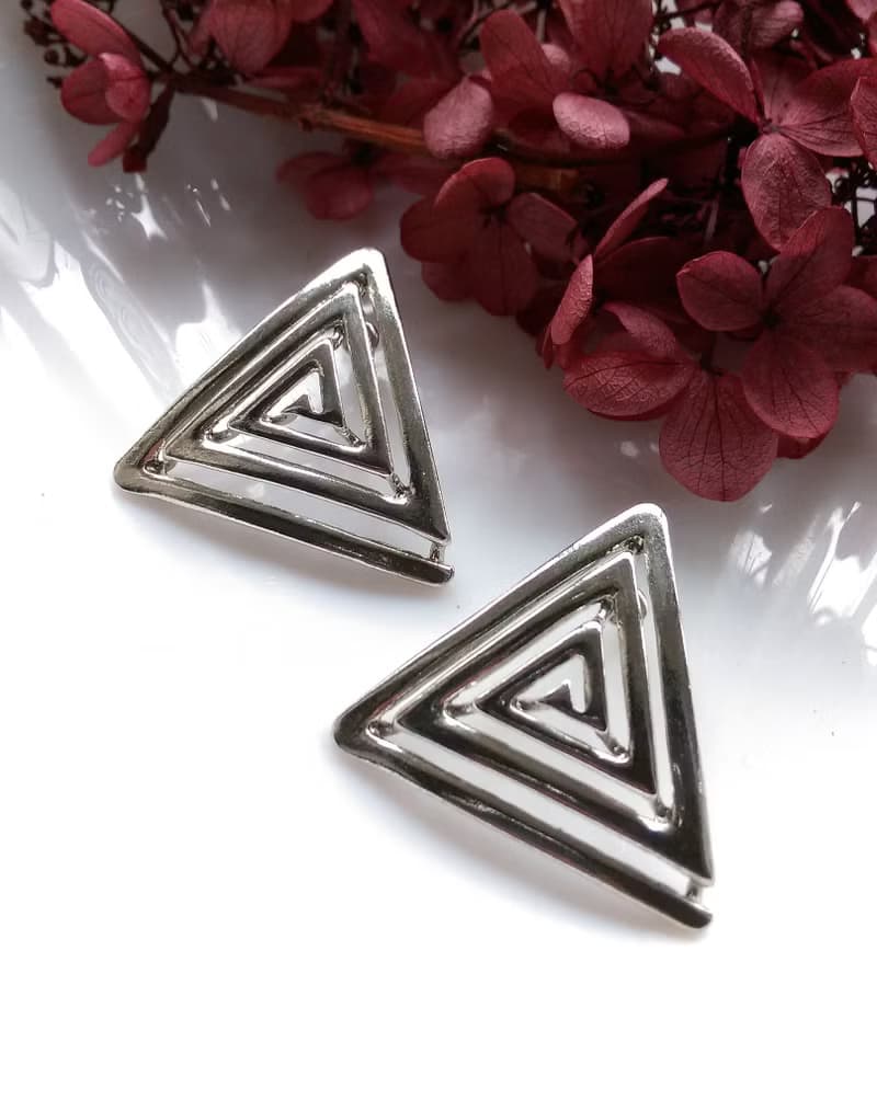 Vintage Jewelry 西洋古董飾品 銀色調 幾何 三角 針式耳環