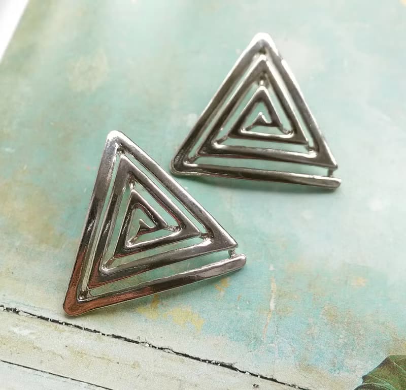 Vintage Jewelry 西洋古董飾品 銀色調 幾何 三角 針式耳環