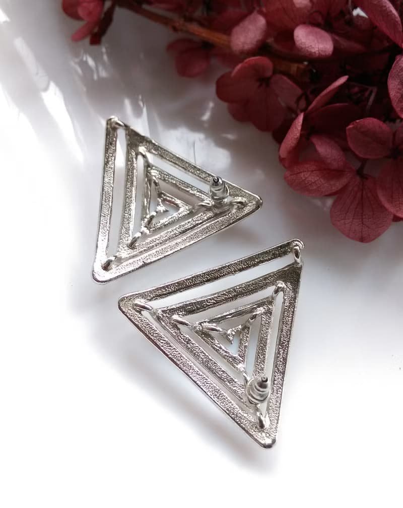 Vintage Jewelry 西洋古董飾品 銀色調 幾何 三角 針式耳環