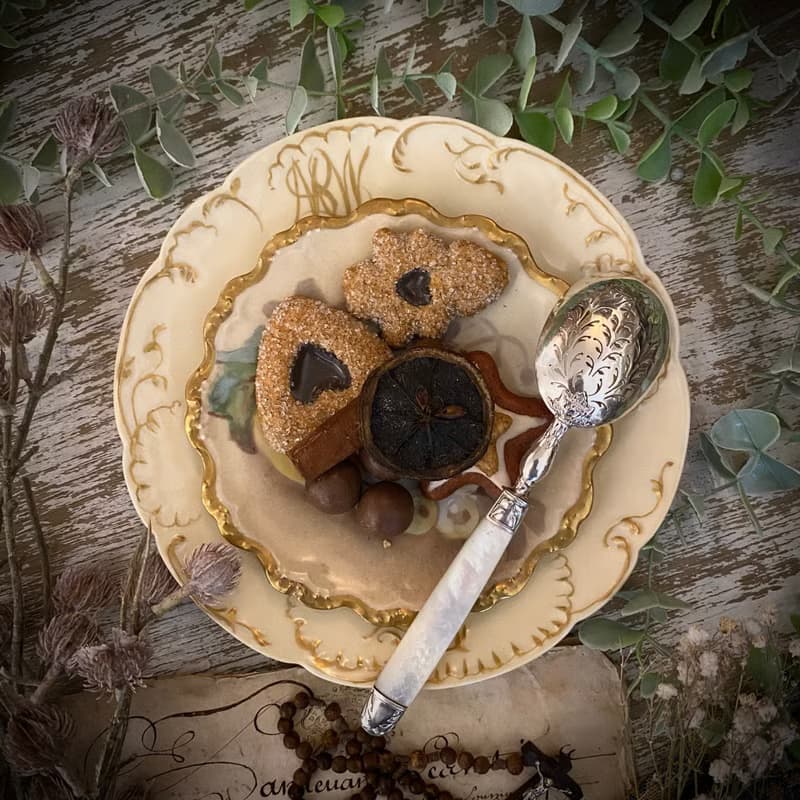 法國Art Nouveau時期 百年珍珠母貝柄 純銀糖粉/糖果/水果勺