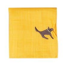 HIKKOMI 犬　イエロー　ハンカチ　41×41cm　綿50% 麻50%　日本製　ギフト