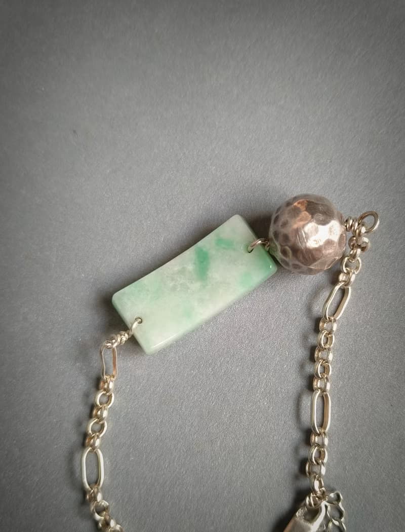 緬甸飄綠無事牌錘紋銀珠銀手鍊