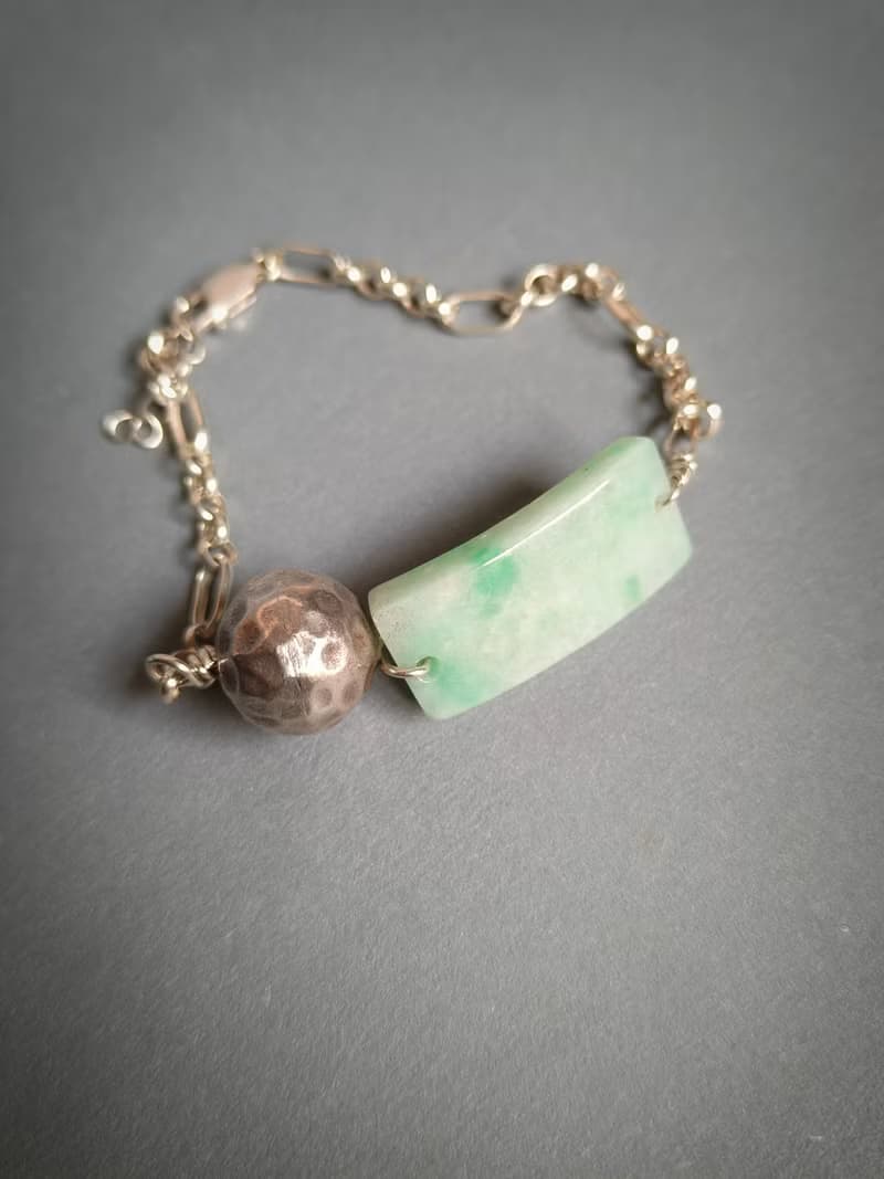 緬甸飄綠無事牌錘紋銀珠銀手鍊