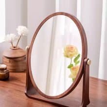女友禮物 胡桃木化妝鏡  高清可旋轉桌面鏡
