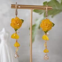 【黃玫瑰耳飾】手工原創耳飾銅線樹脂 優雅 耳環/耳夾飾品