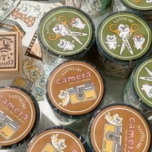 3小喵咪/喵咪寫手帳/喵咪復古相機膠捲/4公分PET紙膠帶/共2款