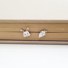 Rabbit and Carrot post earring in silver l minimalist animal jewelry