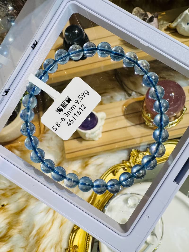 高冰透晶體天空藍海藍寶5.8-6.3mm9.59g平衡情緒減緩紓解壓力