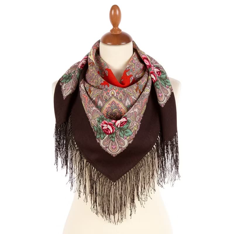 Authentic Pavlovo Posad Russian Shawl Scarf Soft 100% Wool 89x89 cm 1946-17