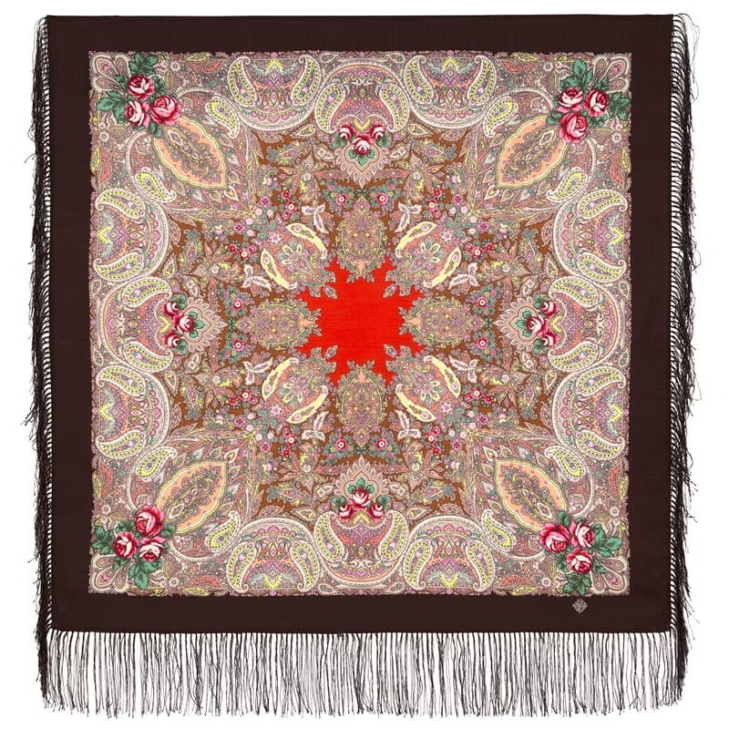Authentic Pavlovo Posad Russian Shawl Scarf Soft 100% Wool 89x89 cm 1946-17