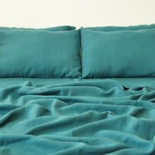 Teal linen sheet set / Flat+fitted sheet+2 pillowcases / Blue bedding