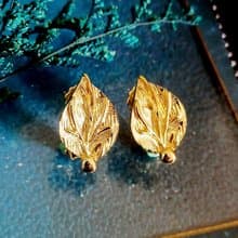 vintage jewelry  古典立體金色葉脈  夾式耳環