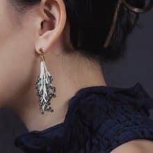 古典枝節繁花耳環 白灰藍