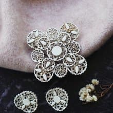 S8 古董復古Vintage白色蕾絲別針夾式耳環 Florenza 套組