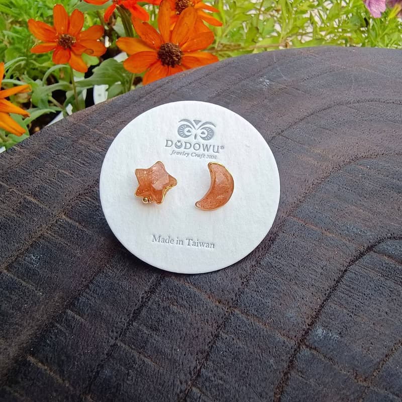 |14kgf輕珠寶|天然金太陽星月包框針式/夾式耳環