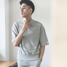 UMORFIL膠原蛋白素面五分袖男居家服-淺灰/父親節