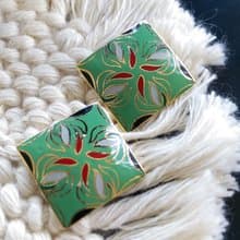 Vintage Jewelry 西洋古董飾品 景泰藍 綠底摩登 針式耳環