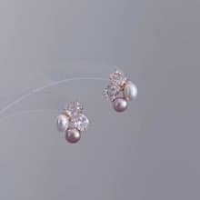 YuanPearl天然極光紫白珍珠耳環通勤百搭耳環