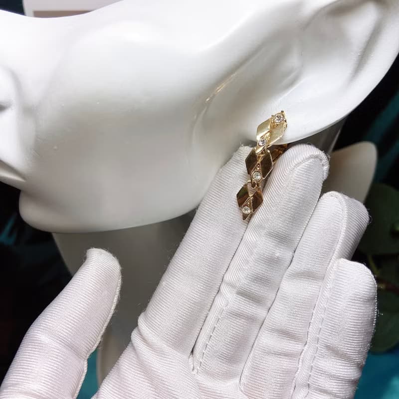 【西洋古董飾品】精緻菱形光澤交錯垂墜可晃動 萊茵鑲嵌 耳環耳夾