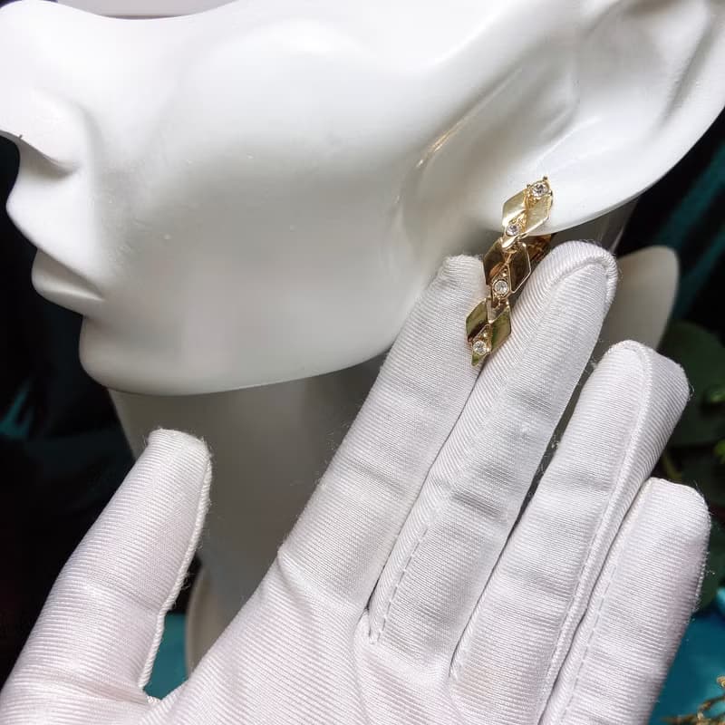 【西洋古董飾品】精緻菱形光澤交錯垂墜可晃動 萊茵鑲嵌 耳環耳夾