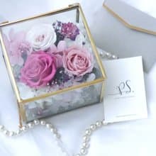 情人節精選花禮【銅框玻璃花房花禮】桃粉色永生花.戒盒