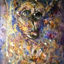 Bobby,dog mix media painting on canvas