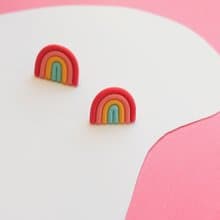 小彩虹耳釘 手工軟陶耳環/耳夾 rainbow/ studs 禮物 特別