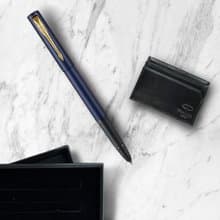 Parker 派克 威雅XL 海軍藍鋼珠筆 牛皮卡夾禮盒  免費刻字