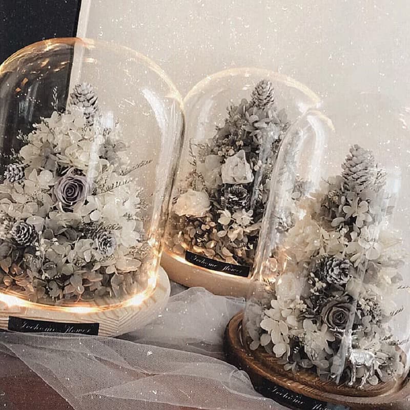 夜燈款永生白雪聖誕樹玻璃罩鐘 玻璃罩 大款 永生花 聖誕節