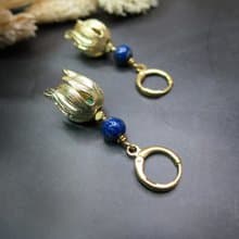 VIIART。蕾。青金石黃銅花苞復古黃銅耳環-可改夾式|天然石耳針