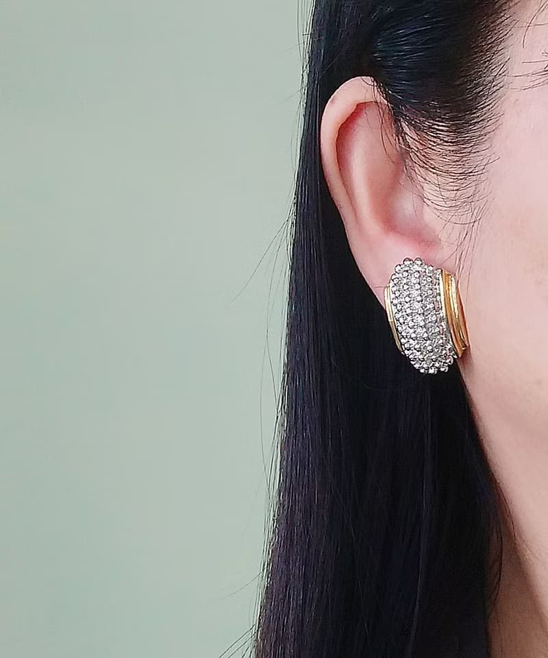 vintage jewelry  古典華麗盾型夾式耳環