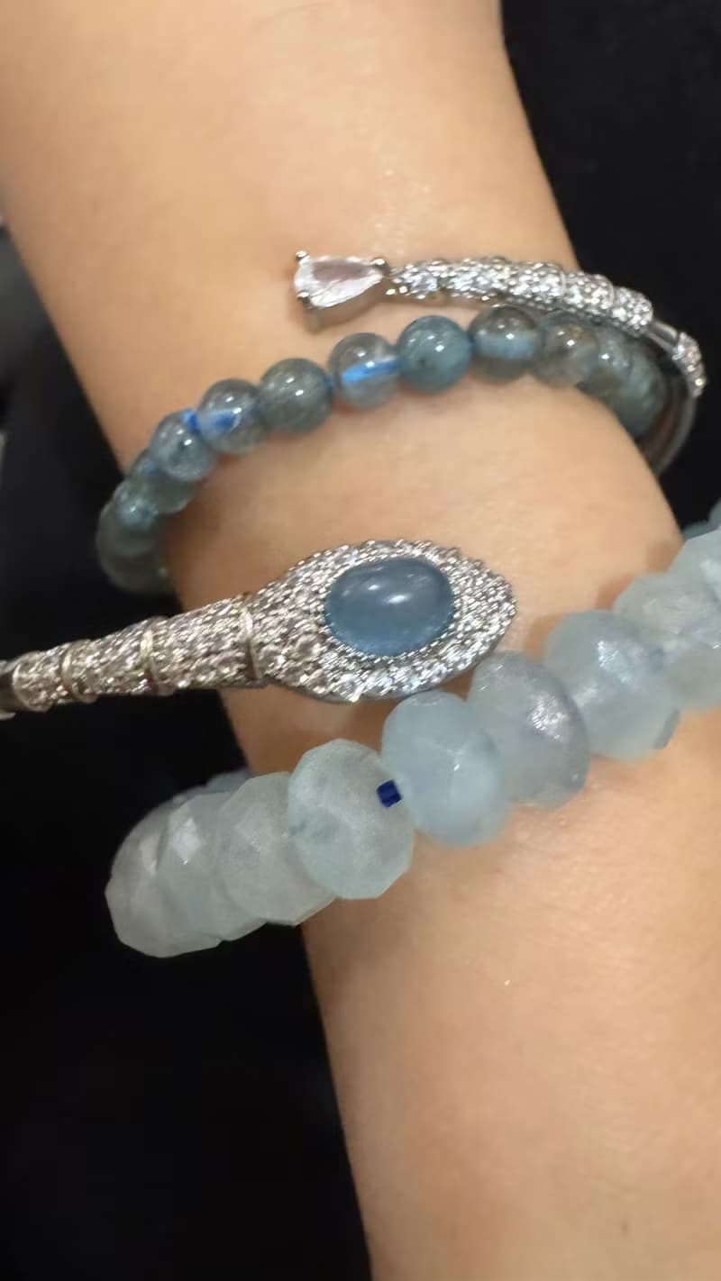 靈蛇。歐泊 手鏈 手環 海藍寶 手鍊 手環。女巫彩寶