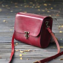 植鞣牛革真皮古典手工包 - 勃根地紅