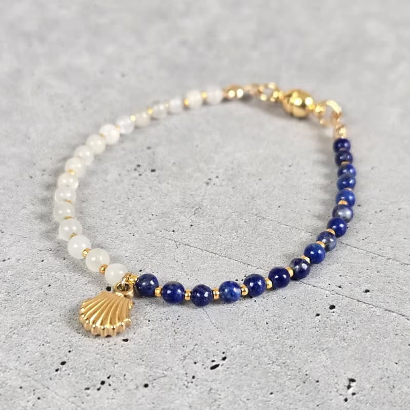 【14kgf変更可】ラピズラズリとムーンストーンの極細ブレスレット