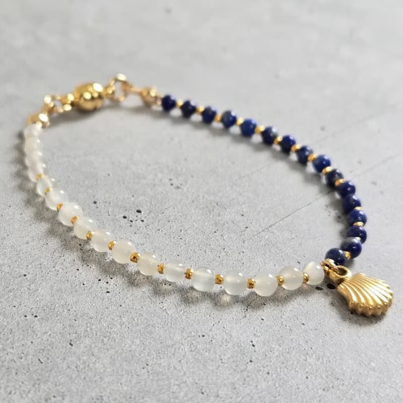 【14kgf変更可】ラピズラズリとムーンストーンの極細ブレスレット