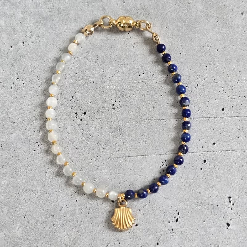 【14kgf変更可】ラピズラズリとムーンストーンの極細ブレスレット